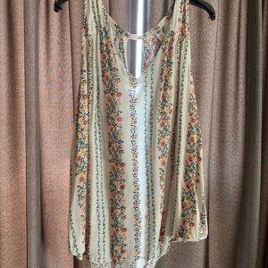 Sleeves off white floral blouse